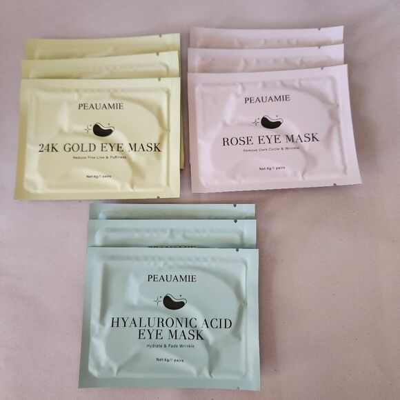 Peauamie 24K Gold, Rose, and Hyaluronic Acid Eye Mask Bundle 3 Each 9 Total - Picture 1 of 9